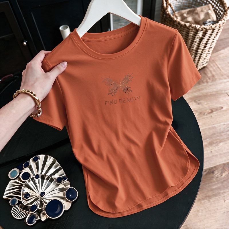 Fellerqi Women's Short-Sleeved T-Shirt Summer 2026 New Thin Pure Cotton Casual Loose T-Shirt Round Neck Top Fellerqi Women's Short-Sleeved T-Shirt Summer 2026 New Thin Pure Cotton Casual Loose T-Shirt Round Neck Top