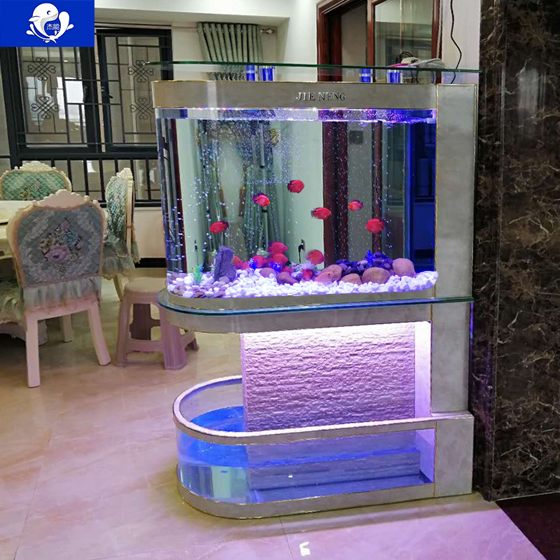 High-grade water curtain flowing water feng shui goldfish tank aquarium European-style living room screen bullet glass medium and large custom-made