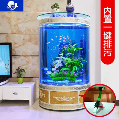 European semi-circular goldfish tank aquarium living room wall floor glass ecological cylindrical fish tank free of water