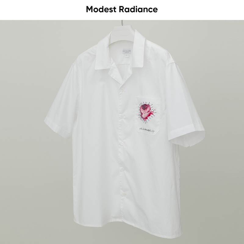 Mr Studio Designer Rose Print Hand-Stitched Cuban Collar Short-Sleeved Shirt 8545