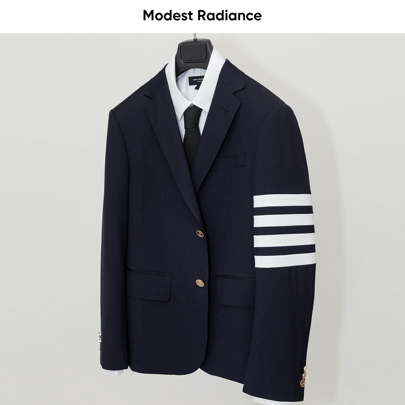 Mr Studio High-End Craftsmanship Tb Same Style Navy Blue Four-Stripe Short Slim-Fit Suit 8572