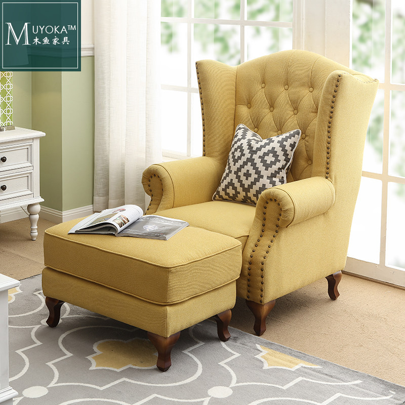 American sofa yellow rivet retro Tiger chair assorted footrest cotton linen fabric sofa-Taobao