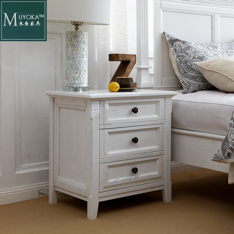 American countryside white wax wood white bedroom bunk bed head cabinet three drawers solid wood lockers-Taobao