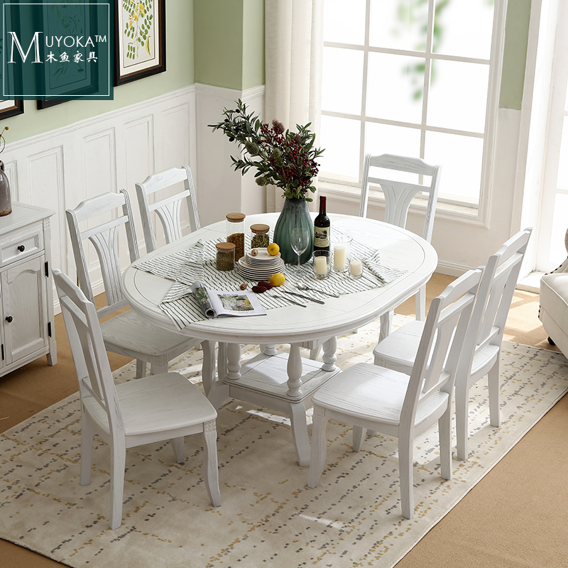 American countryside white wax wood white restaurant with telescopic round table-Taobao