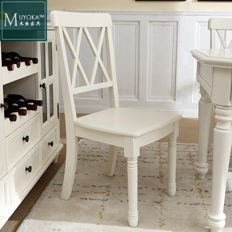 American Countryside Peach Blossom Hearts Wood White Restaurant Solid Wood Double Fork Dining Chair-Taobao