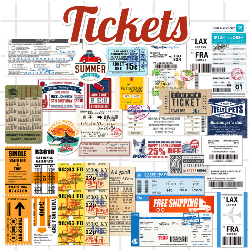 Retro boarding pass luggage stickers suitcase laptop stickers ticket labels postmark stickers waterproof