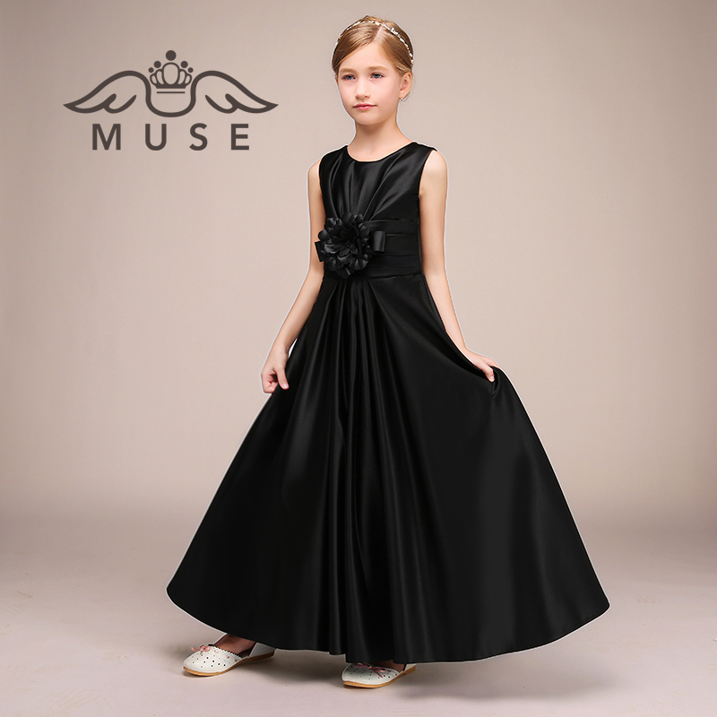 MUSE cô gái buổi tối ăn mặc trang phục piano cô gái ăn mặc violin cello hiệu suất màu đen váy trẻ em 10 tuổi