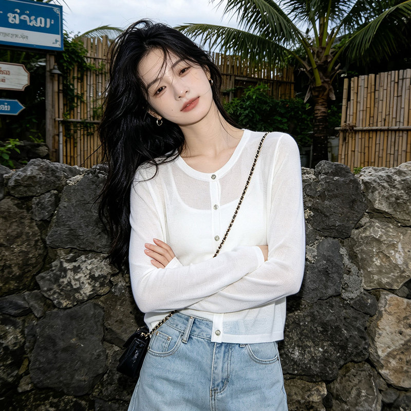 100% Lyocell Tencel Cardigan for Women, Summer Sun Protection Shawl, Short Knitted Jacket, Thin Air-Conditioning Cover-Up
