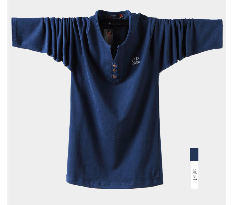 Áo thun nam tay dài mùa thu cotton cổ chữ V hở cổ cộng với phân bón để tăng chất béo cho bố mặc áo sơ mi nam chất béo ao phong nam