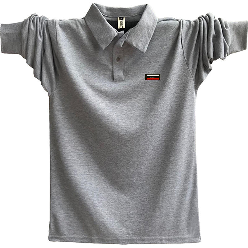 Mùa thu nam cotton dài tay POLO áo sơ mi đáy rộng béo béo bố kinh doanh cộng với áo thun béo cỡ lớn quần ngố nam