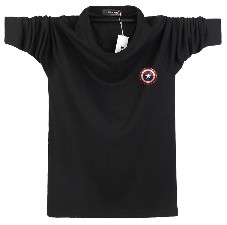 Mùa thu nam cotton dài tay cổ rộng chất béo lỏng áo thun đáy quần cộng với chất béo lớn kích thước rắn màu áo thun nam phong cách thời trang nam