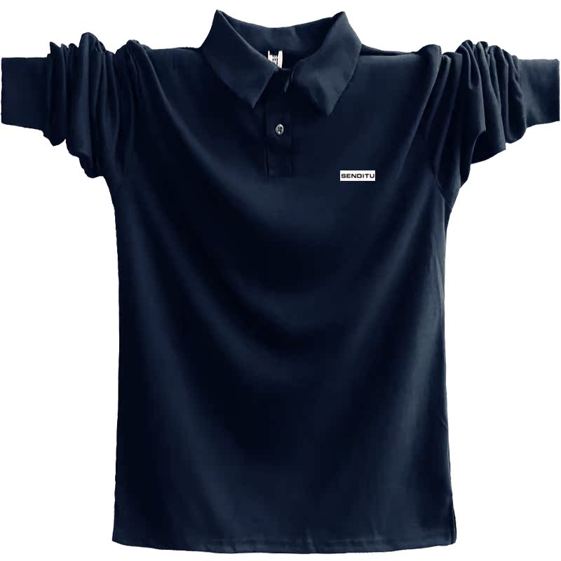 Mùa thu nam cotton dài tay POLO áo sơ mi đáy rộng béo béo bố kinh doanh cộng với áo thun béo cỡ lớn quần ngố nam