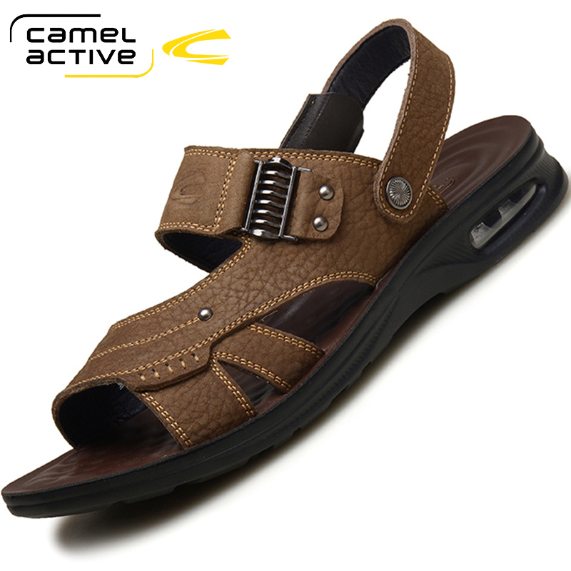 Camel dynamic non-slip dual-use sandals and slippers middle-aged dad sandals men's summer men's leather air cushion beach shoes