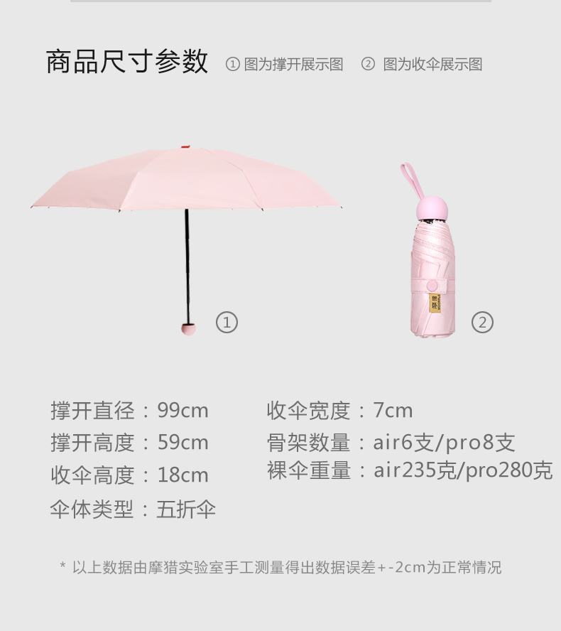 摩猎 晴雨两用 五折胶囊遮阳伞 图8