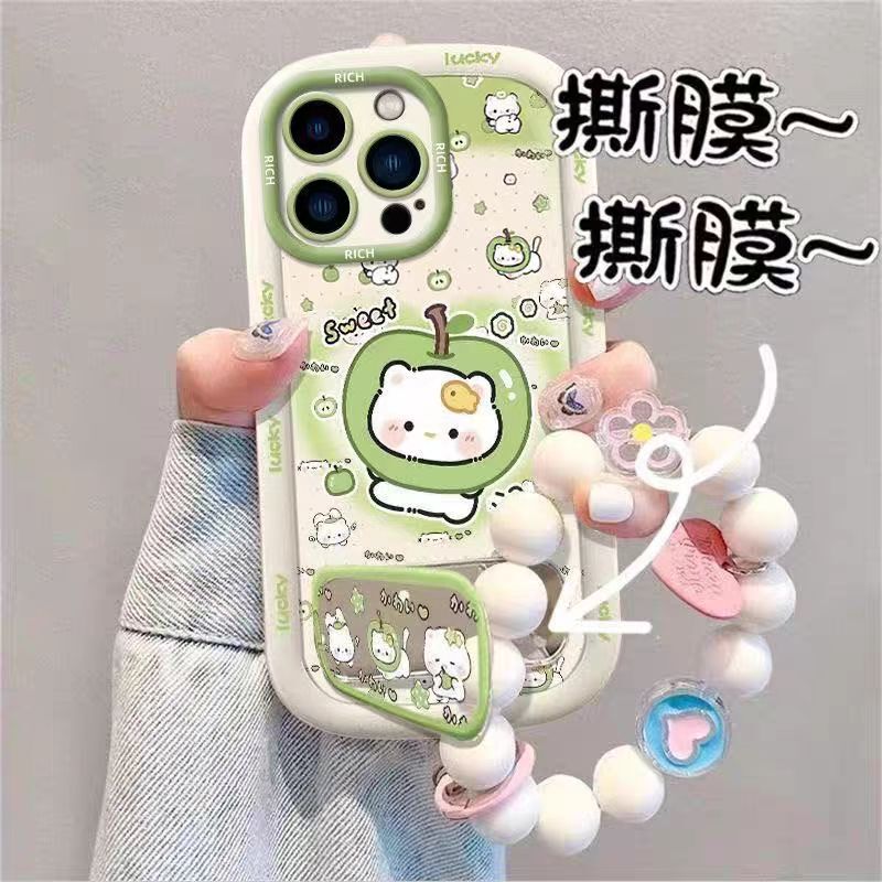 Suitable for Apple 12 Cute Puff Shell Case, Apple 12 Pro Green Apple Kitten Full-Cover High-Value New Trendy Case, Apple 12 Pro Max Simple Silicone Anti-Drop Cute Creative Case