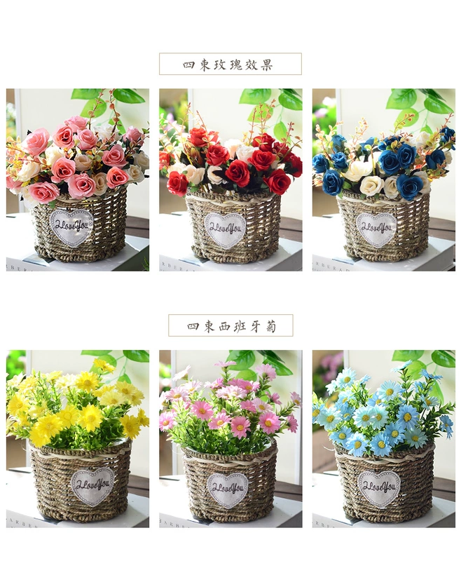 Bình dị đan lọ hoa trang trí hoa giả mô phỏng giỏ hoa trang trí phòng khách cắm hoa giỏ hoa giỏ mây đan giỏ hoa - Trang trí nội thất