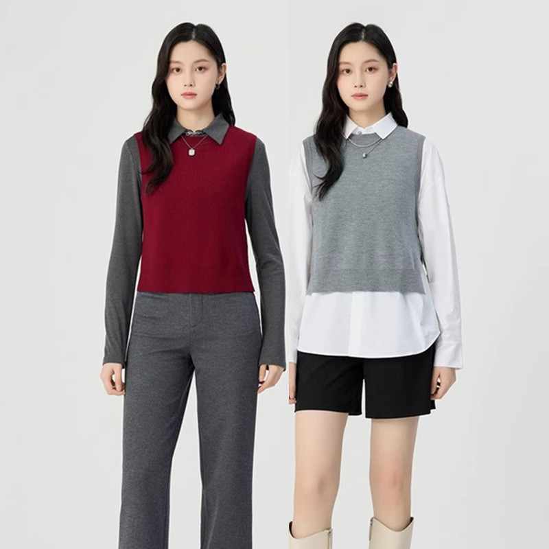 Gejia Official Website Women's Clothing 2026 Spring New Genuine Fashion Slit Wool Knit Vest 1300701