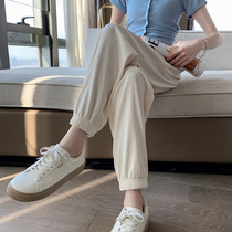 oioi mmlg white ice silk sweatpants womens thin summer loose little Harlan slim leg pants