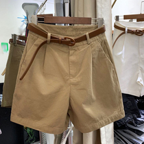 Khaki shorts women thin model 2021 summer New loose fat mm high waist slim size casual five-point pants tide