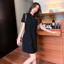 Polo collar dress women 2021 summer new fashion age-reduction sports style casual long slim small black dress