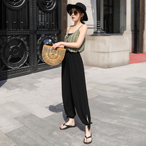 Chiffon wide leg pants women Summer loose 2021 New High waist drape lantern nine thin casual sports pants