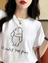 oioi mmlg short sleeve T-shirt female harbor wind loose summer cartoon bear print wild round neck half sleeve top tide tide