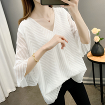 Chiffon Shirt Womens Short Sleeve 2021 Summer New Fat mm High-end Size V-Neck Thin Loose Half Sleeve Top