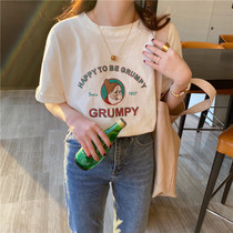 oioi mmlg Korean cartoon print short sleeve T-shirt female summer wild loose round neck bottom half sleeve top tide tide