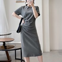 oioi mmlg casual dress women 2021 summer new gray waist slim long a-length skirt