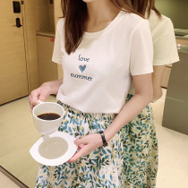 oioi mmlg short sleeve T-shirt female summer thin loose love embroidery simple Joker round neck half sleeve top tide tide