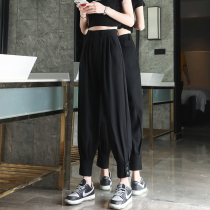 Overalls womens high waist loose summer Thin Thin Ice Silk hanging feeling wide legs small bunched feet Harlan casual pants