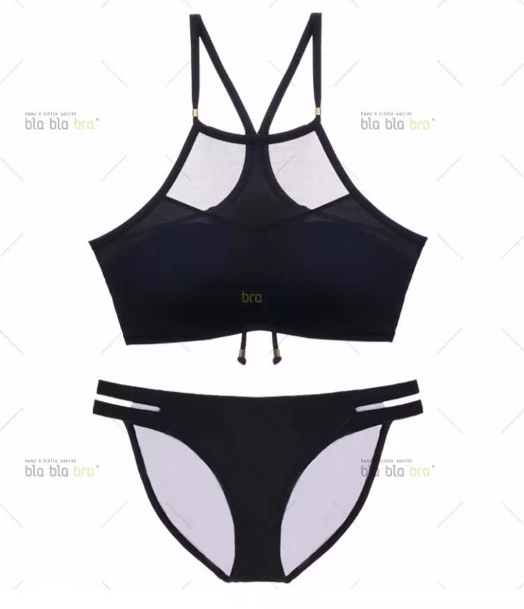 Blifabra-đen retro cổ cao thiết kế vẻ đẹp gợi cảm trở lại bikini chia áo tắm 2 mảnh phù hợp cup ngực