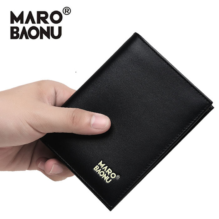 Wanbaonu wallet men's short section vertical section student leather first layer cowhide men's wallet youth Japan and South Korea wallet