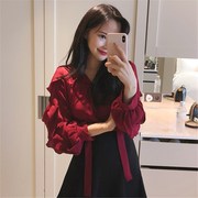 2020 mùa xuân voan mới áo của phụ nữ Hàn Quốc phiên bản dài tay của Han Fan-Hồ-ye áo loose-fitting vành đai phía mỏng