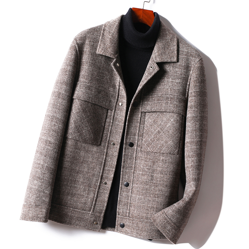 Two-sided, big coat for men short 2022 new Korean version casual wool nizi jacket without cashmere fur coat
