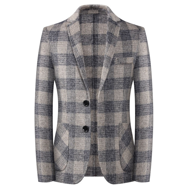 Two-sided, big coat men's short English Inn Wind fashion checkered small suit Korean version of body wool Ssuit jacket