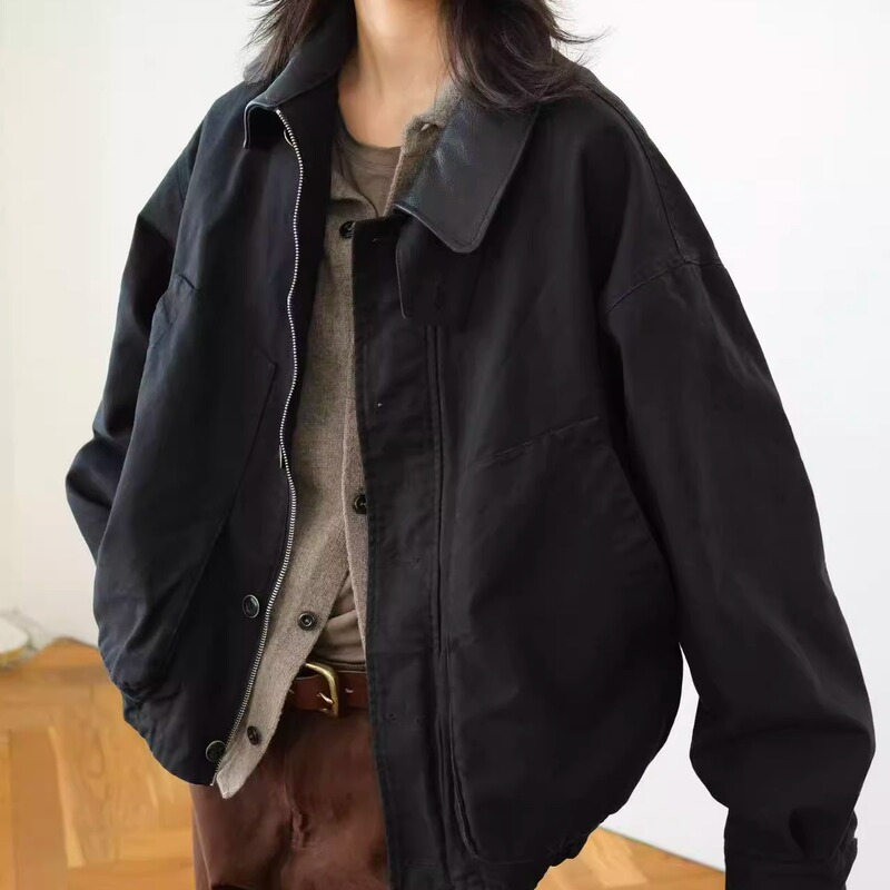 Italian Minerva Leather Collar Distressed Barbour-Style Hunting Cotton Jacket Soldoouto 1533