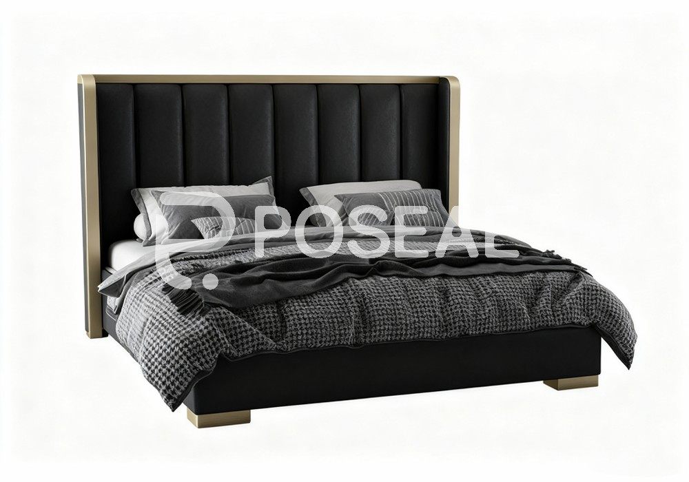 图片[1]-【3D模型】黑金软包靠背床 3D 模型-PoseAe视频创意库