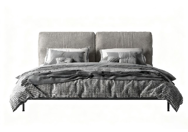 【3D模型】灰系千鸟格软包床 3D 模型-PoseAe