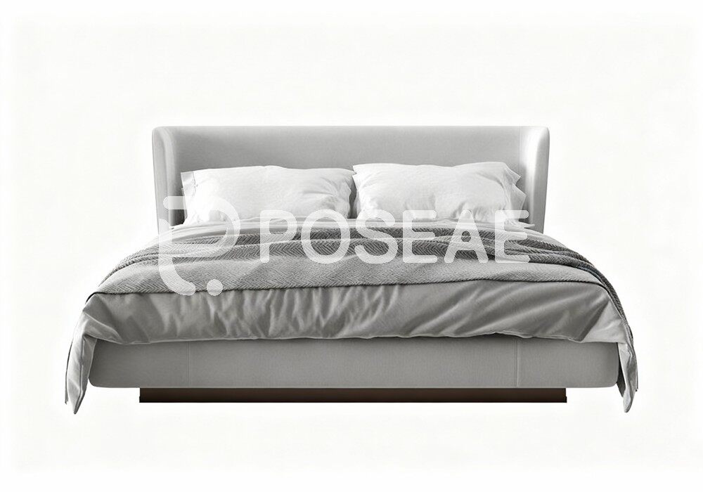 图片[1]-【3D模型】浅灰软包靠背床 3D 模型-PoseAe视频创意库