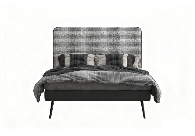【3D模型】灰黑千鸟格靠背床 3D 模型-PoseAe