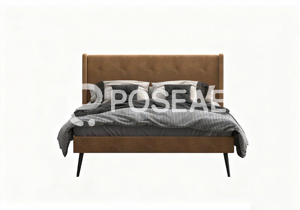 图片[1]-【3D模型】棕色软包靠背床 3D 模型-PoseAe视频创意库