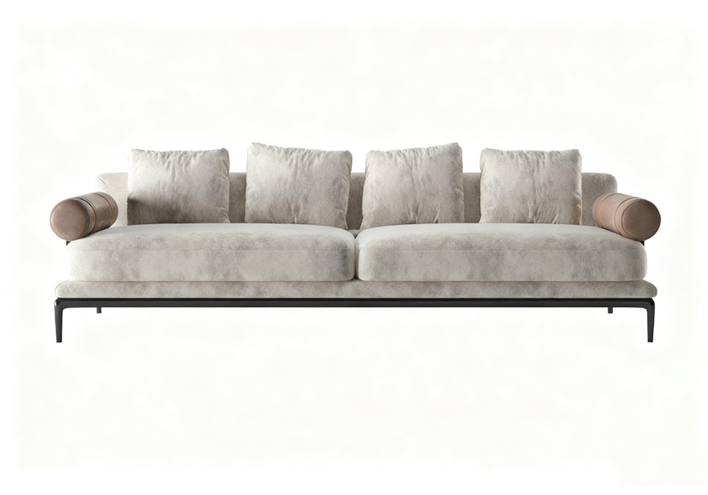 【3D模型】浅灰绒面四人沙发 3D 模型-PoseAe