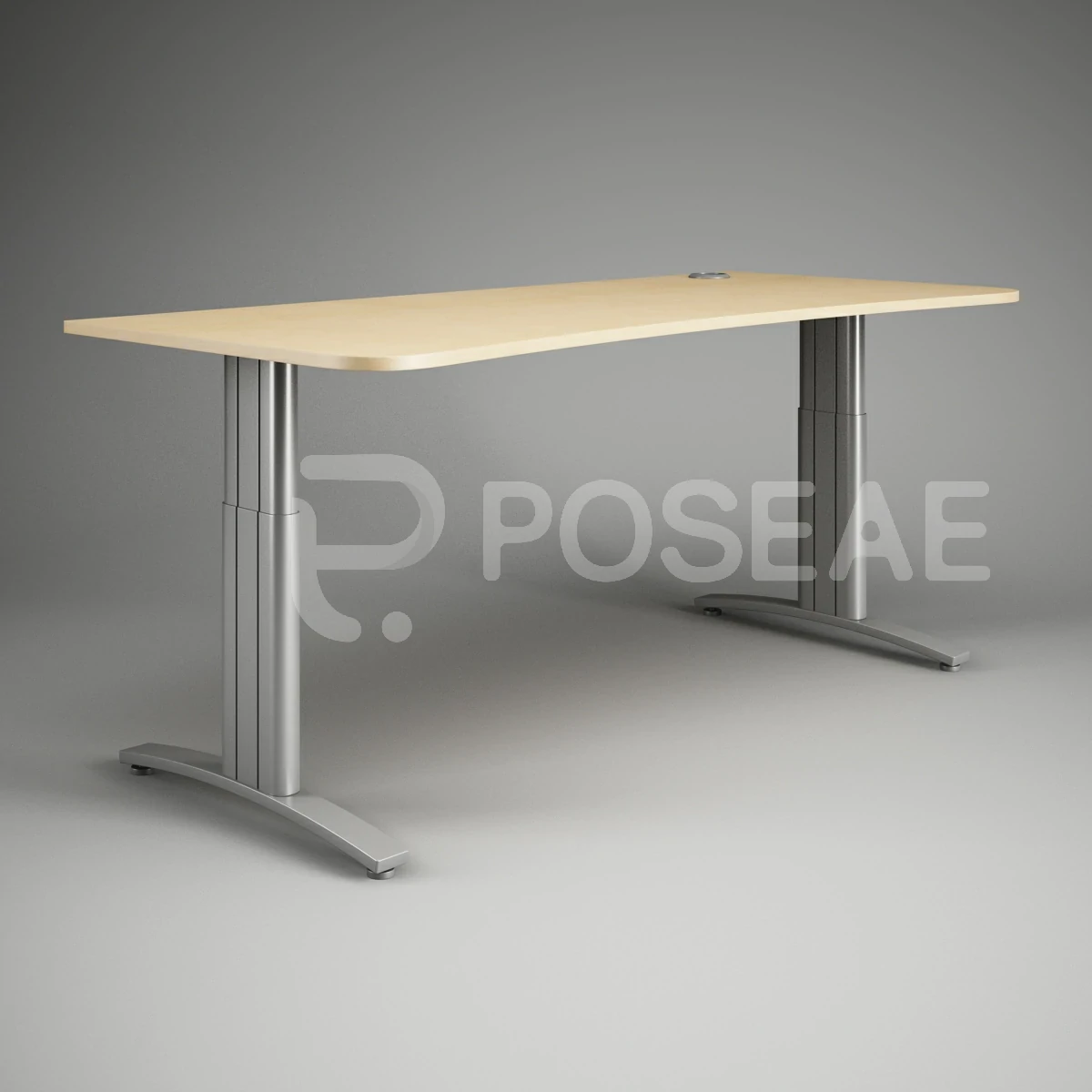 【3D模型】浅木色升降办公桌 3D 模型-PoseAe