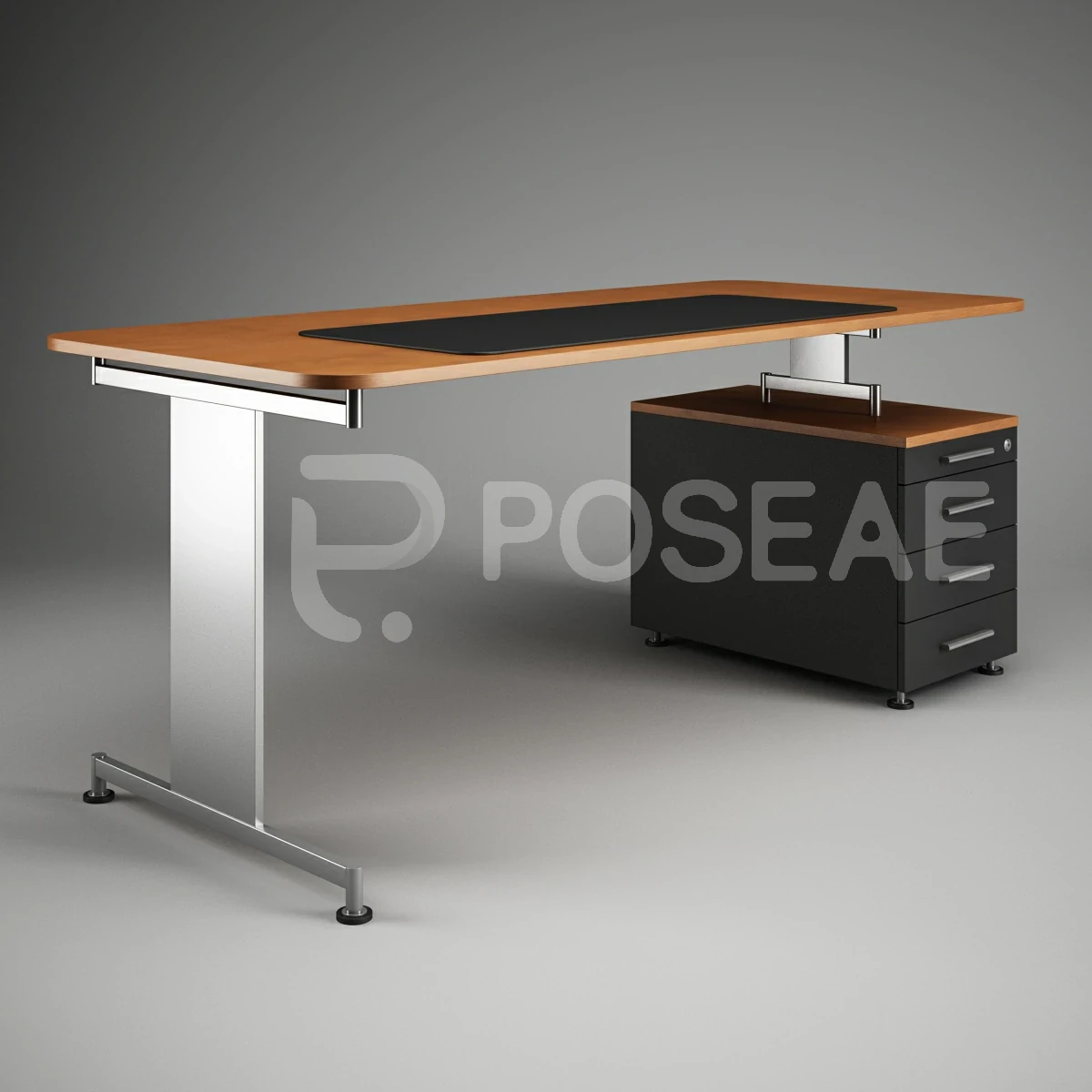 【3D模型】银色金属支脚带锁电脑桌-PoseAe