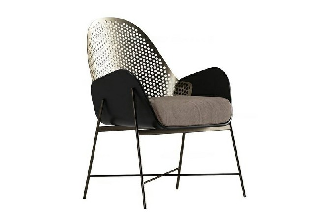 【3D模型】镂金黑框灰垫椅 3D 模型-PoseAe