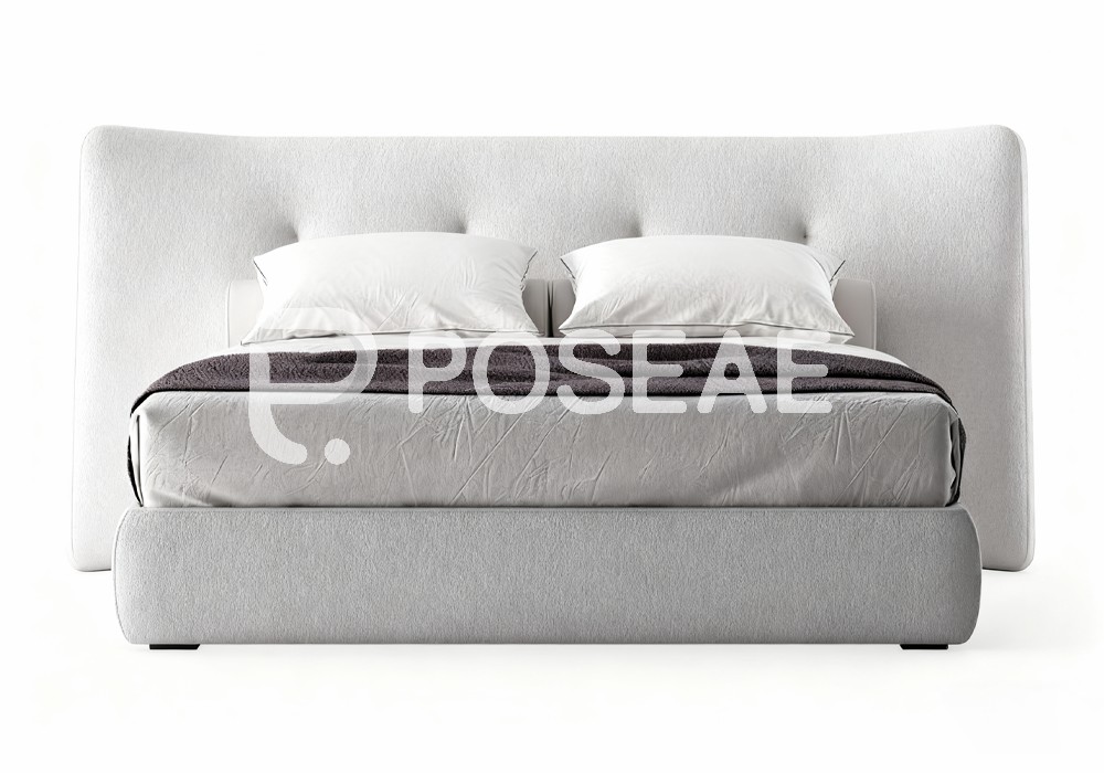 图片[1]-【3D模型】浅灰软包靠背床 3D 模型-PoseAe视频创意库