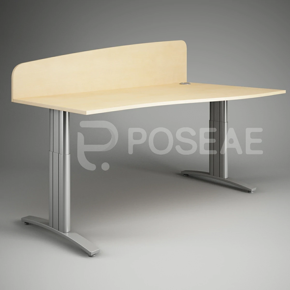 【3D模型】浅木色带挡板办公桌 3D 模型-PoseAe