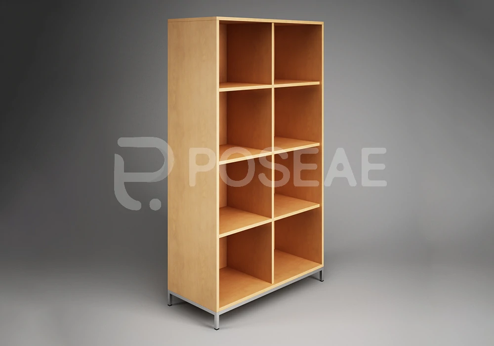 【3D模型】浅木色八格开放书架 3D 模型-PoseAe