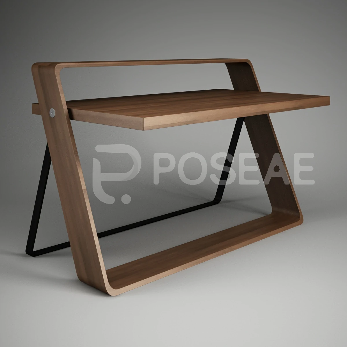 【3D模型】胡桃木 A 形框办公桌 3D 模型-PoseAe